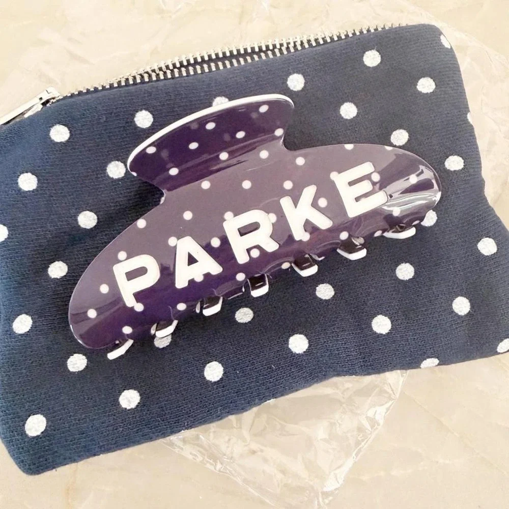 NEW Parke blue white polka dots hair clip claw clip *