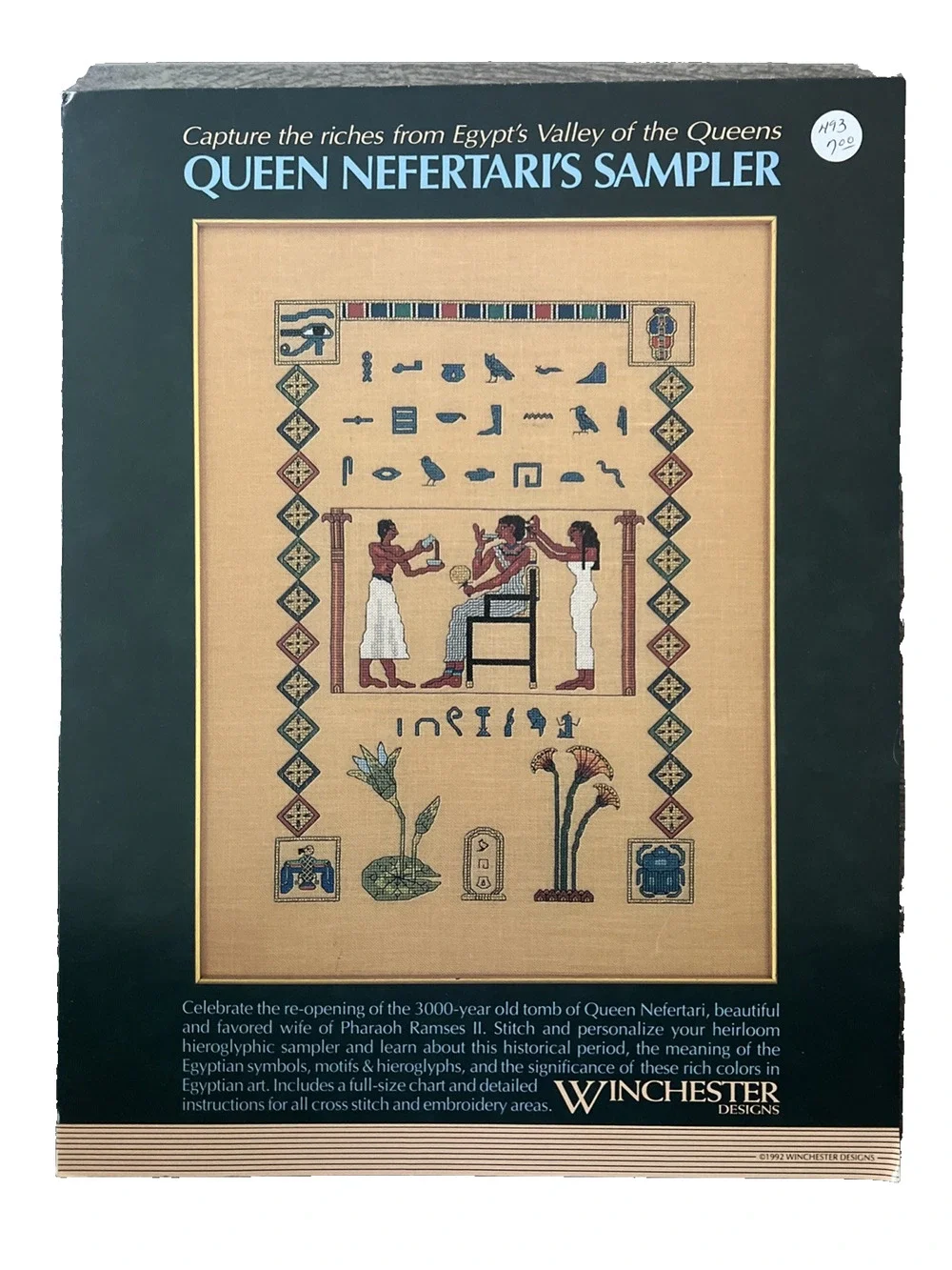Rare 1992 Winchester Designs Queen Nefertari Sampler Counted Cross Stitch Chart