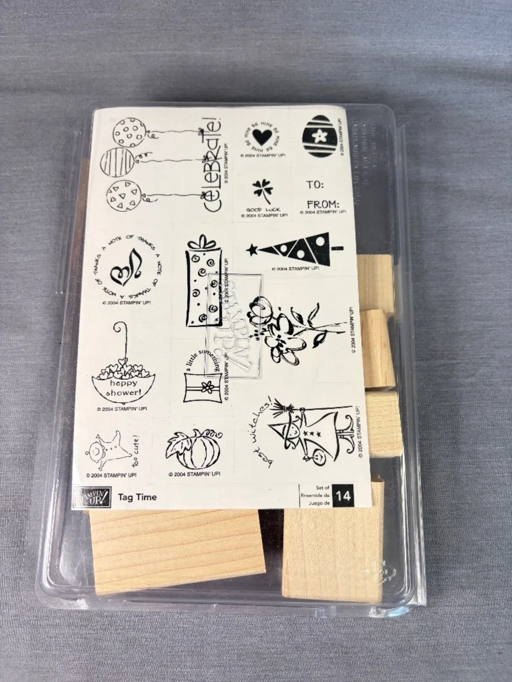 NEW Stampin' Up Tag Time (2004) Set of 14 Wood Mounted Rubber Stamps Retired