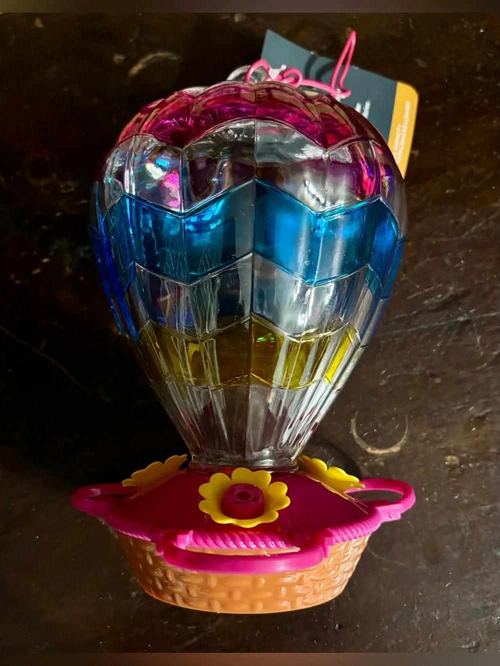NWT Multicolor Glass Hot Air Balloon•Hummingbird Feeder•32 ounces