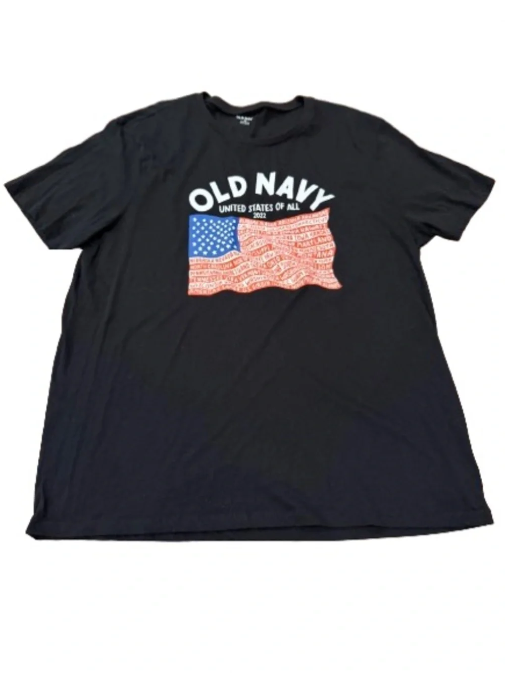 Old Navy Men’s Black Short-Sleeve Tee with Red, White Blue Flag Graphic Size XX