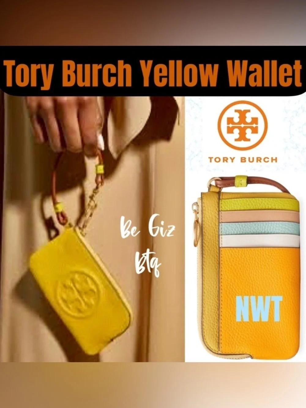 🔥🔥 NWT Tory Burch Authentic Perry Bombé Leather ZipCard Case Yellow NWT