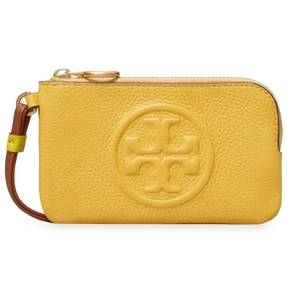 🔥🔥 NWT Tory Burch Authentic Perry Bombé Leather ZipCard Case Yellow NWT