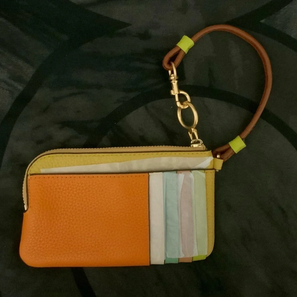 🔥🔥 NWT Tory Burch Authentic Perry Bombé Leather ZipCard Case Yellow NWT