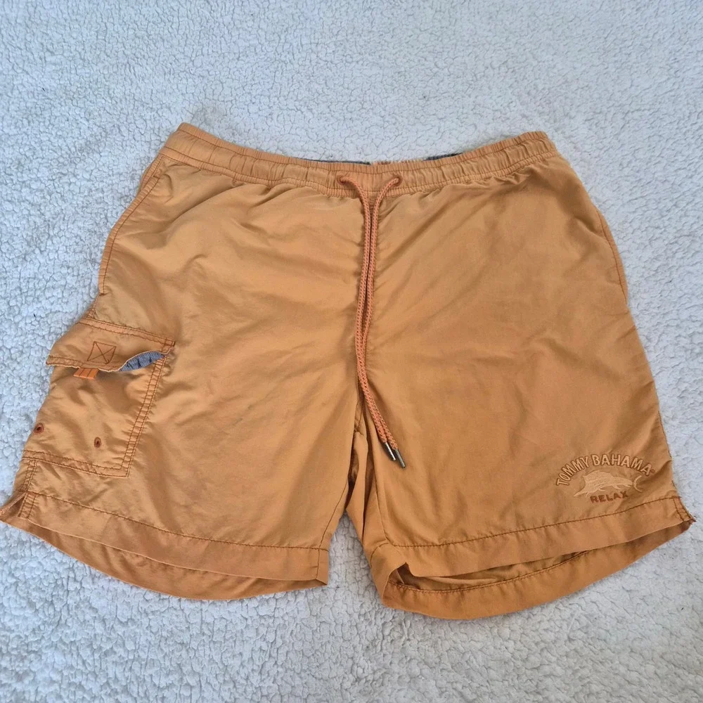 Tommy‎ Bahama Relax Mens Orange Swim Trunks Board Shorts Cargo Pocket M Cruise