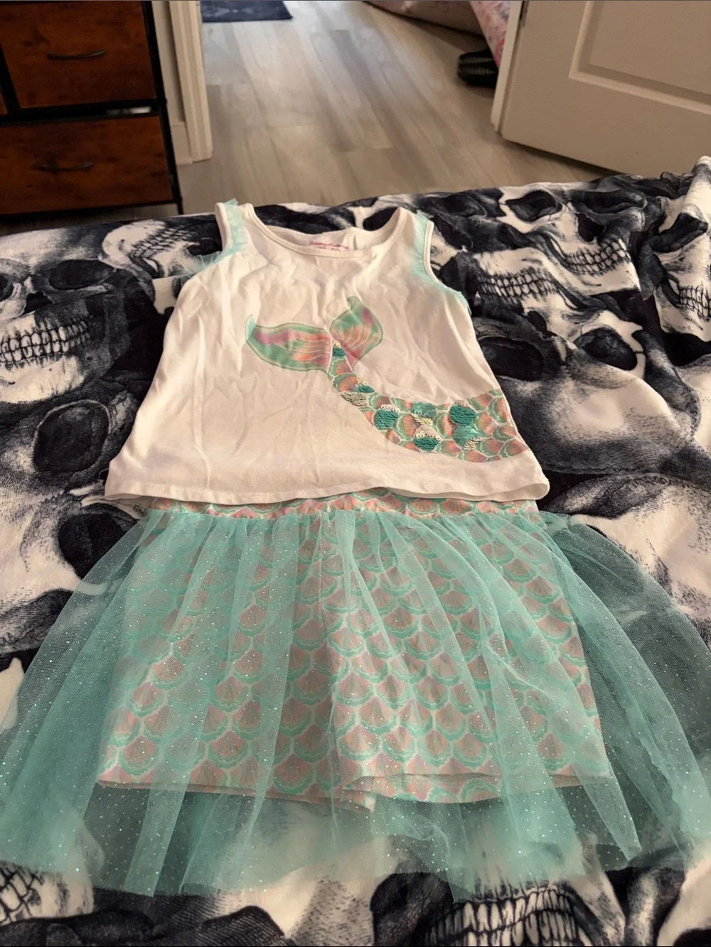 Girls White & Aqua Mermaid skort and matching tank