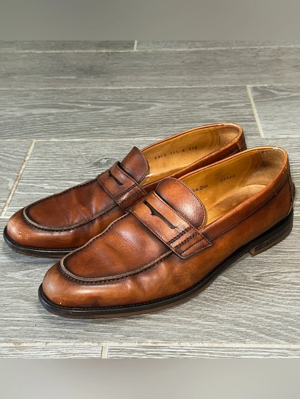 Mezlan Calfskin Penny Loafer Men’s 10.5M Cognac Slip On Shoes Hand Crafted