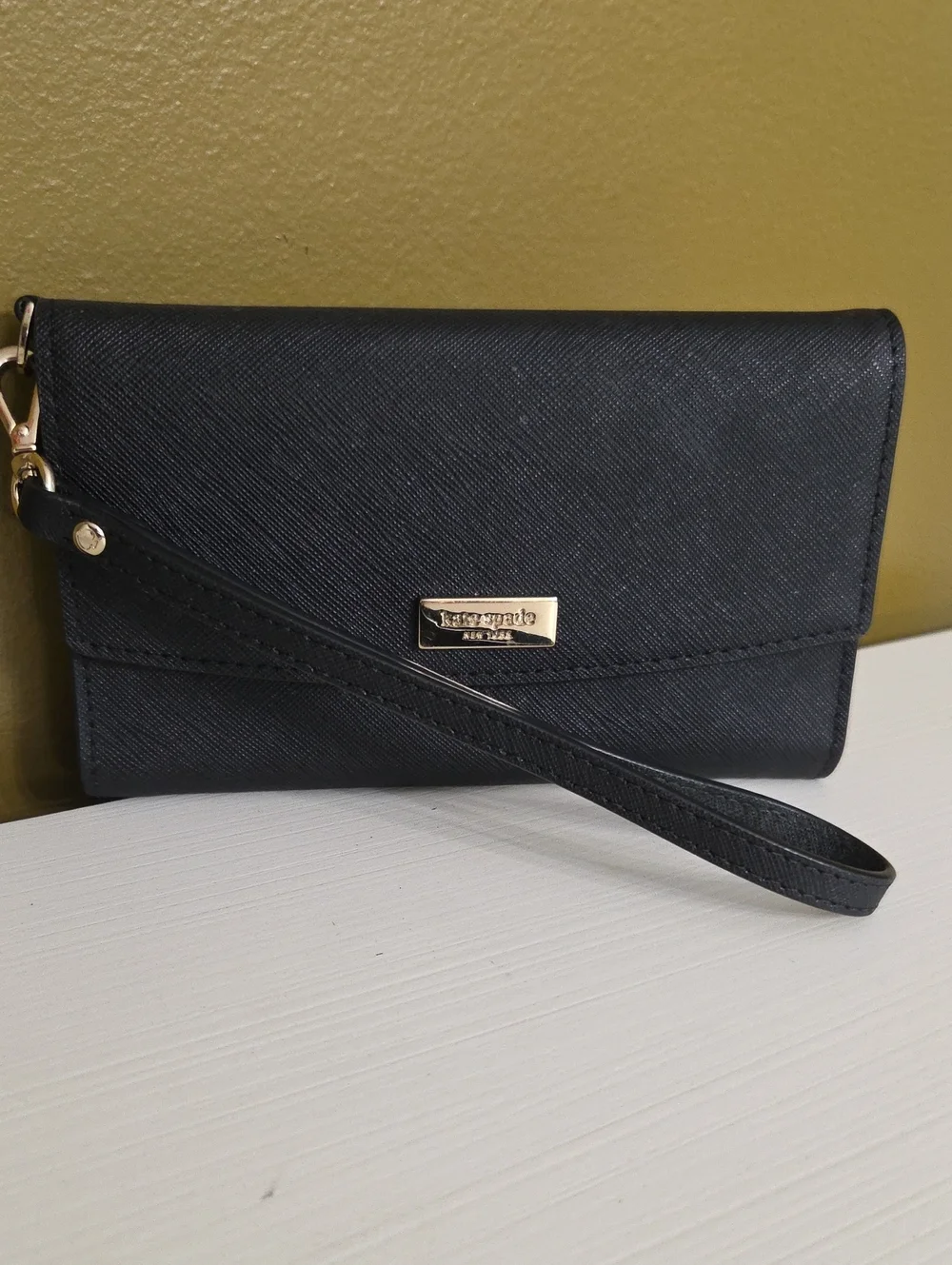 Kate Spade Black Wristlet Clutch with Gold Accent