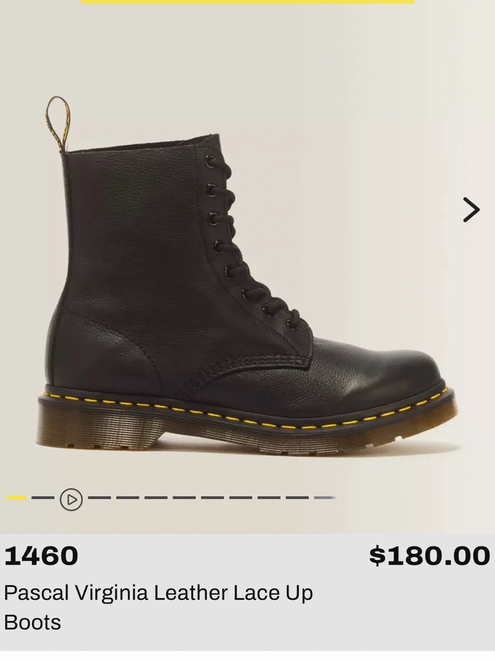 Dr. Martens Black 8-Eye Lace-Up Leather Boots with Yellow Stitching