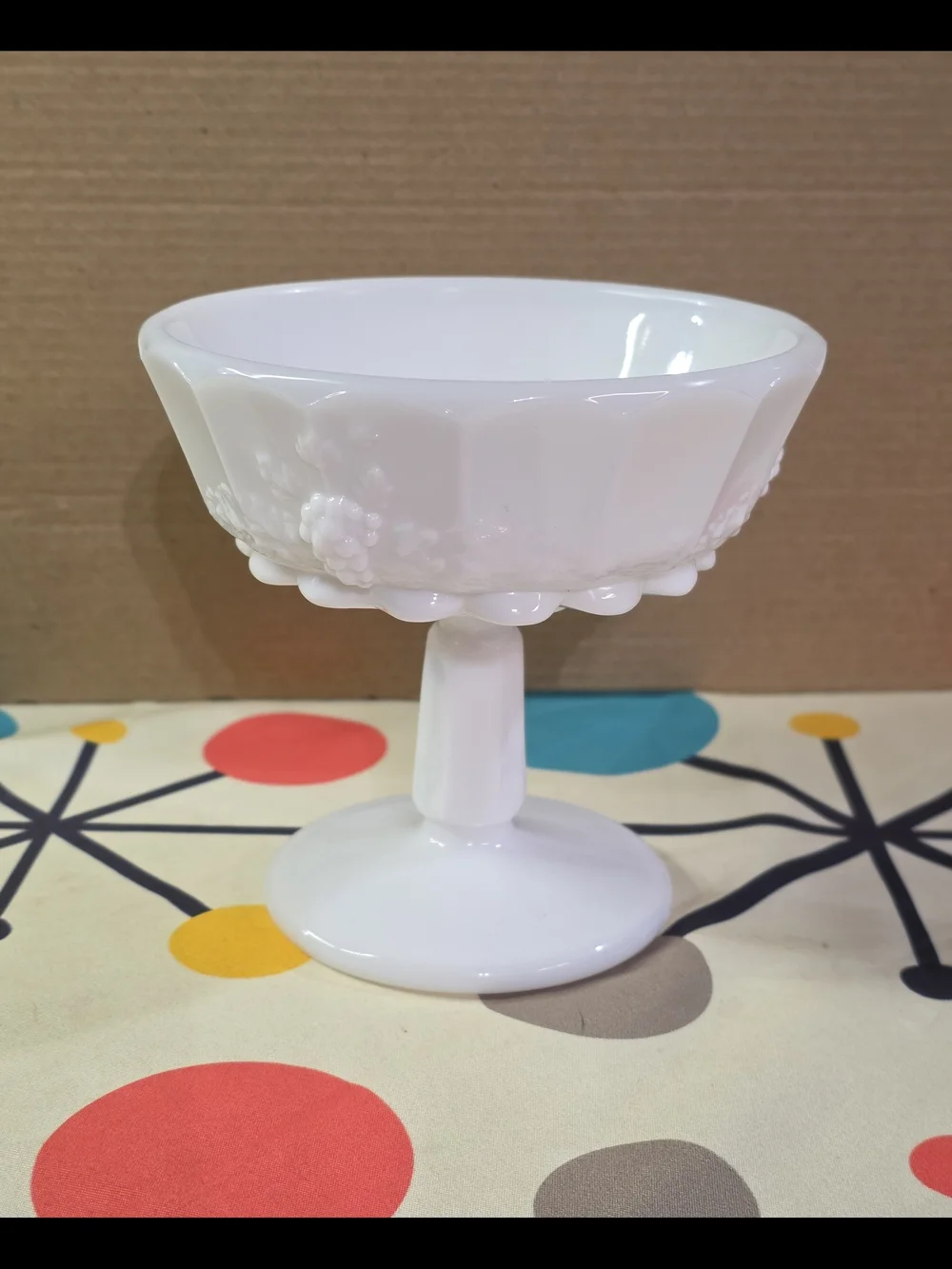 Vintage Westmoreland Paneled Grape Milk Glass Compote