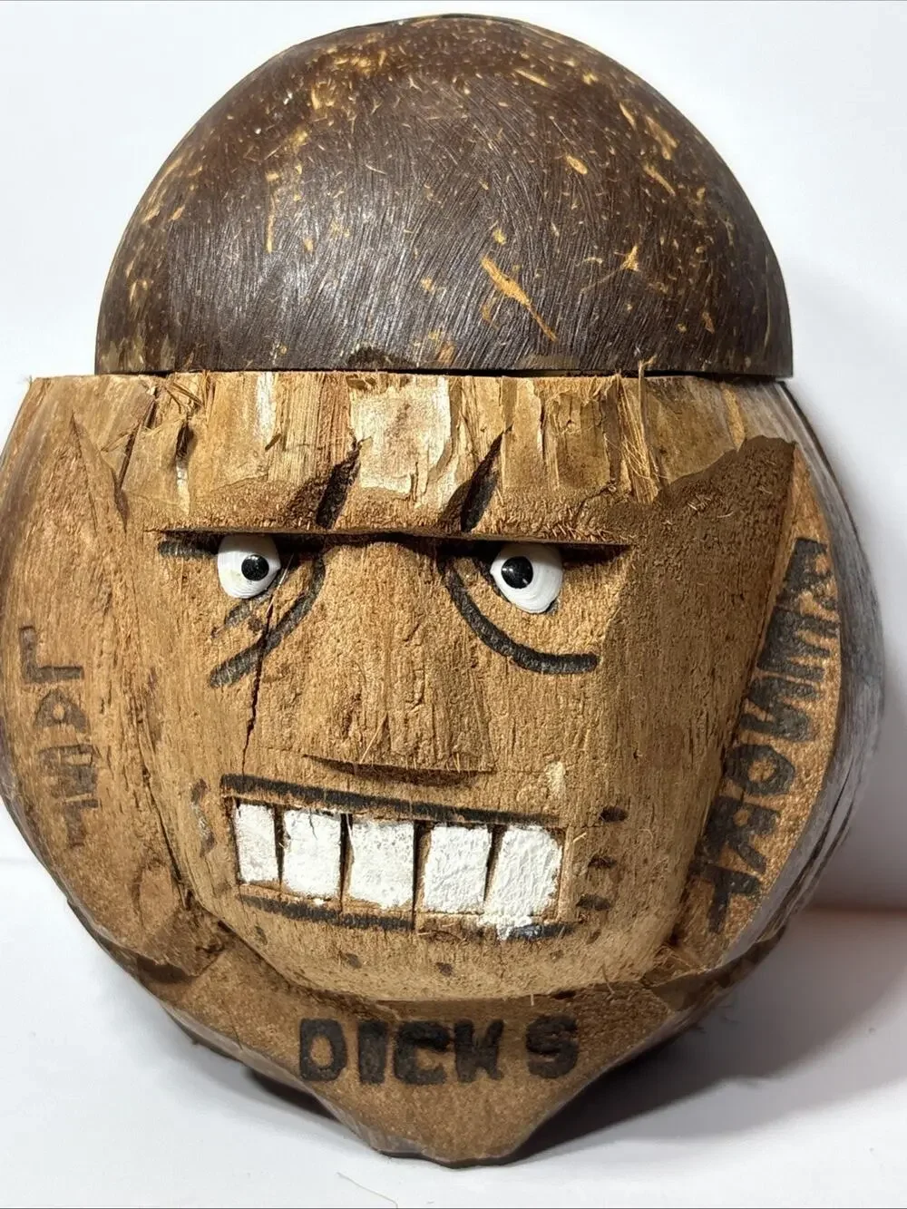 Vintage Dick's Last Resort Tiki Style Coconut Head Coin Bank Made in Philippines