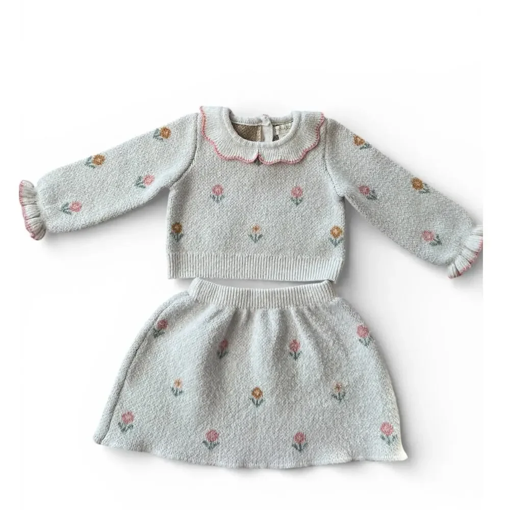 Cynthia Rowley Baby Knit Sweater & Skirt Set Floral 2-Piece Size 12M