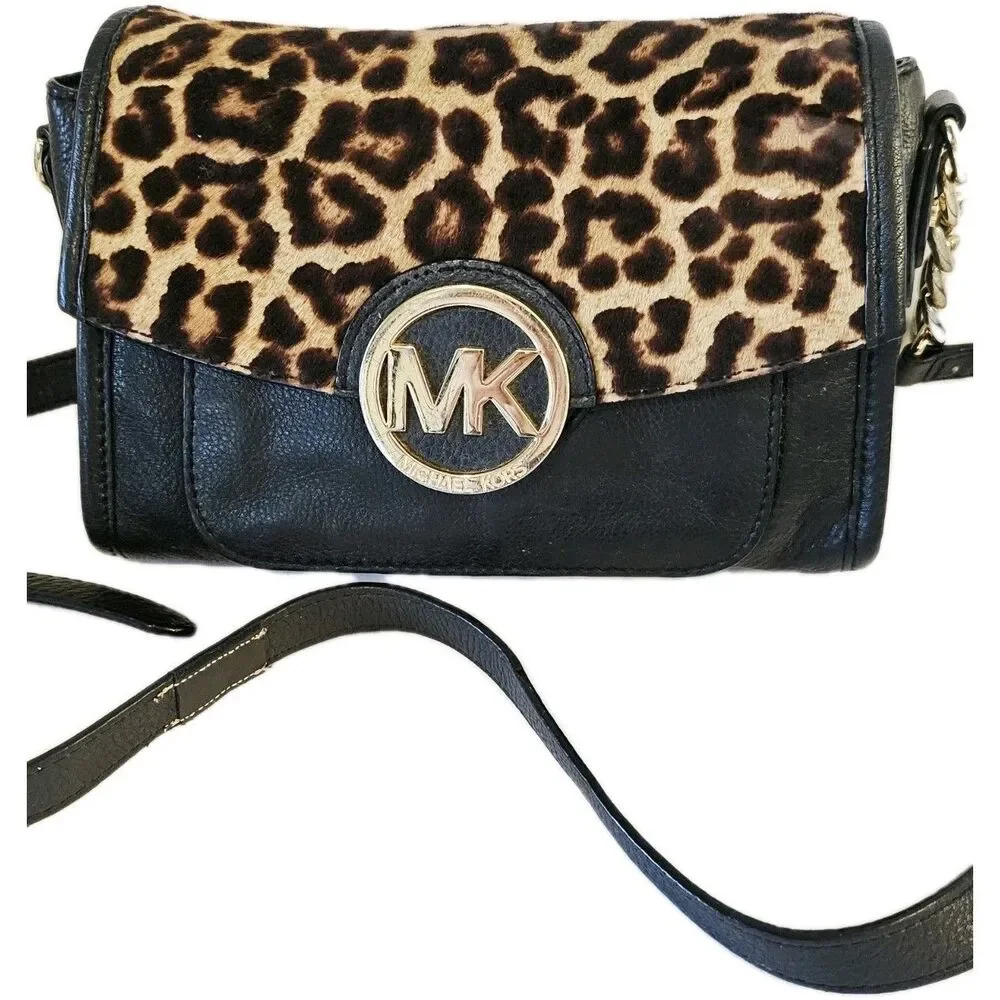 Michael Kors Leopard Print Leather Small Crossbody Bag
