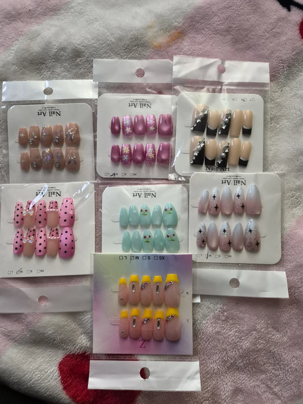Assorted Press-On Nail Sets – Pink, Purple, Black, Mint, Yellow, Nude