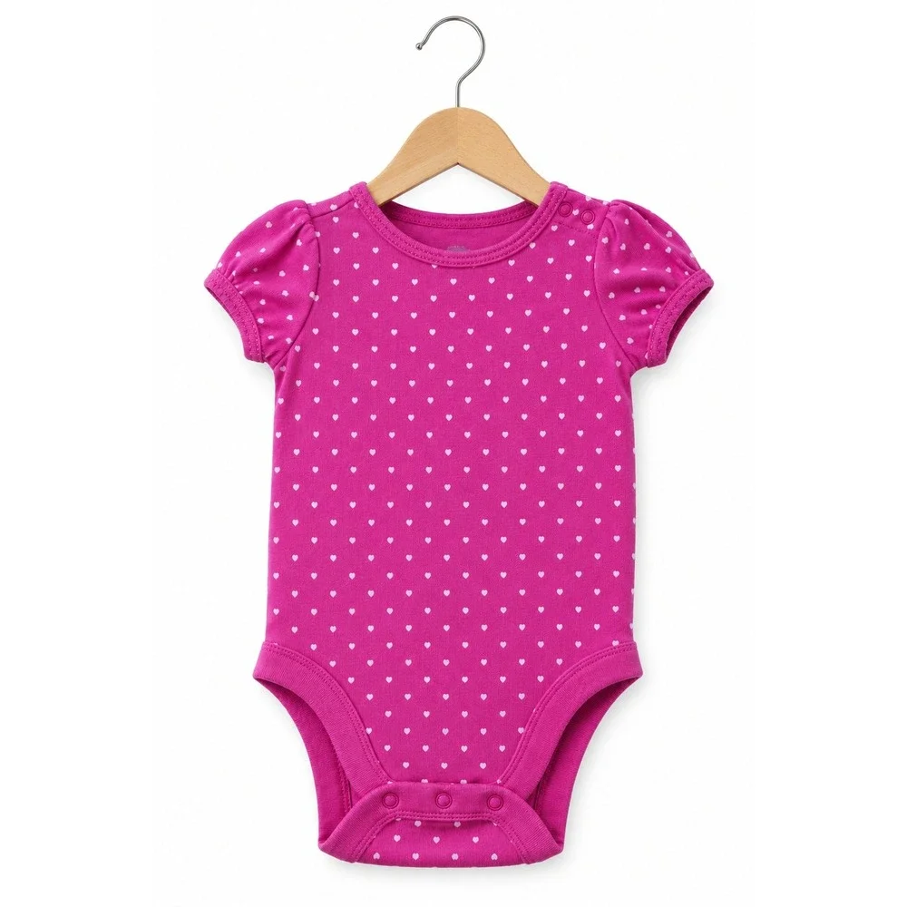Old Navy Girls Bodysuit‎ Size 6-12 Mo Pink White Polka Dot Hearts Print NEW