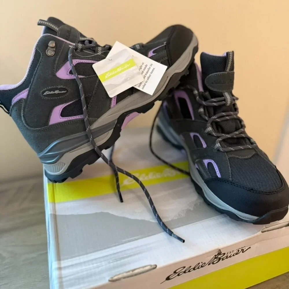 Eddie Bauer San Juan Mens Size 9.5 Suede and Mesh Hiking Boot Black And Purple