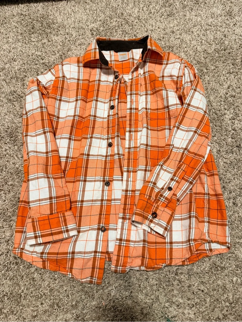 Boys Orange Plaid Flannel Shirt - Casual Button-Up