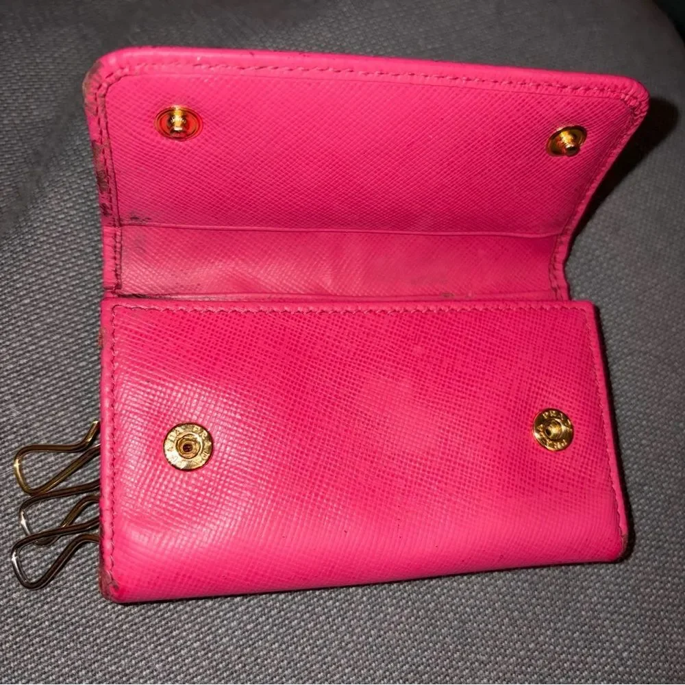 Prada Pink Saffiano Leather Key Case - Peony Pink - Authentic