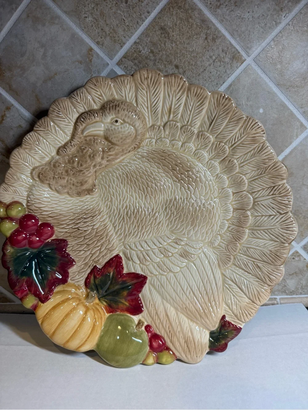 Thanksgiving Harvest Turkey w/ Autumn Leaves & Fall Fruits 12