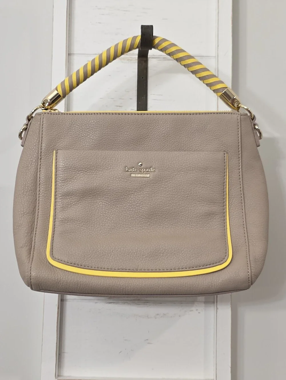 Rare Kate Spade Woods Drive Small Harris Leather bag Almondine/Sunshine
