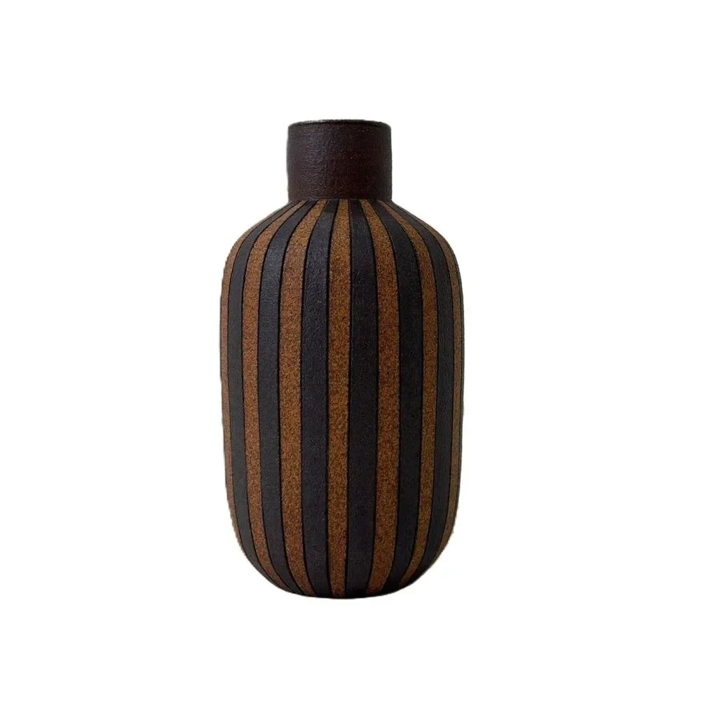 Vintage Steve Dominguez Mid Century Vertical Stripes Stoneware Vase San Diego