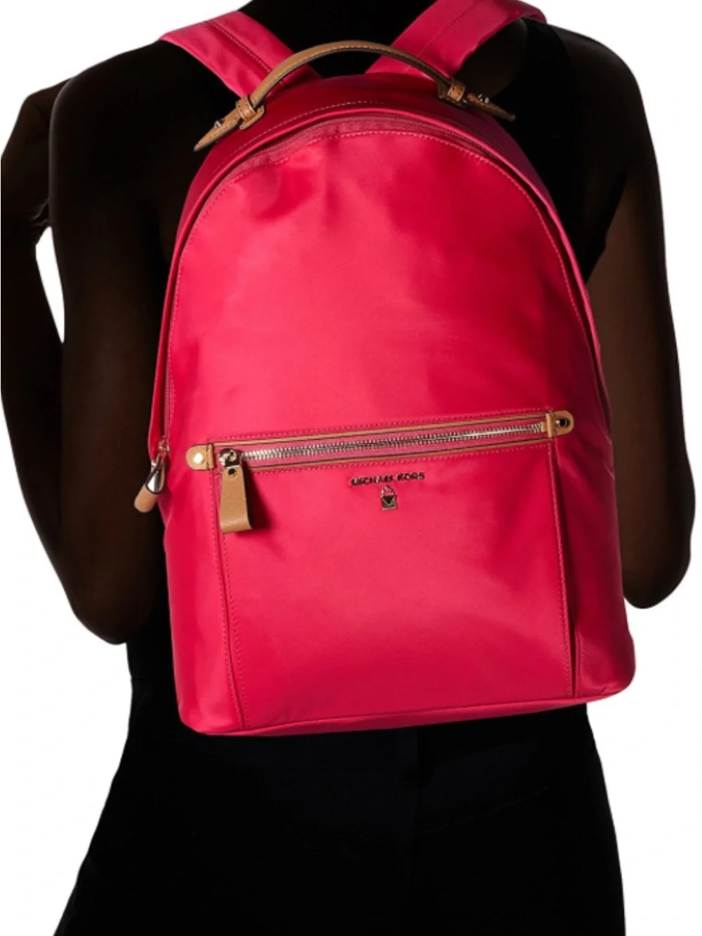 Michael Kors Hot Pink Nylon Backpack with Tan Leather Trim
