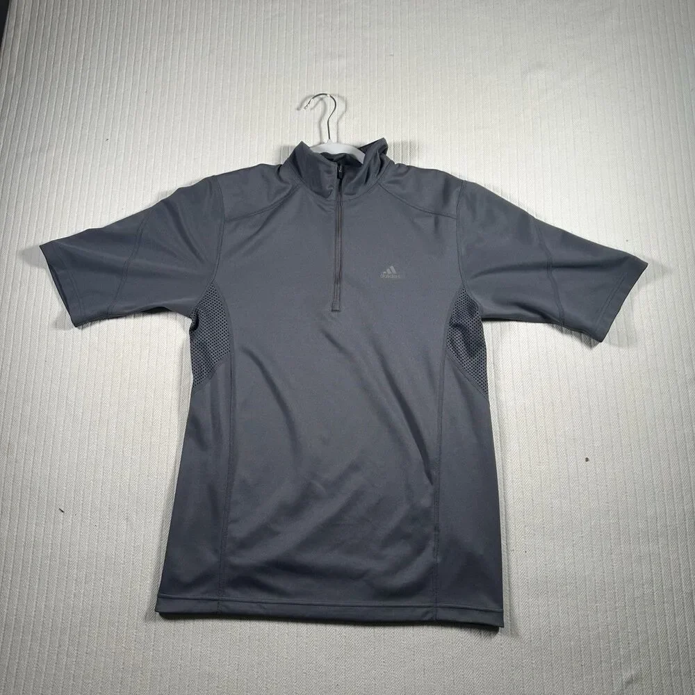 Adidas Men’s Medium Gray 1/4 Zip Performance Shirt Short Sleeve Athletic Golf