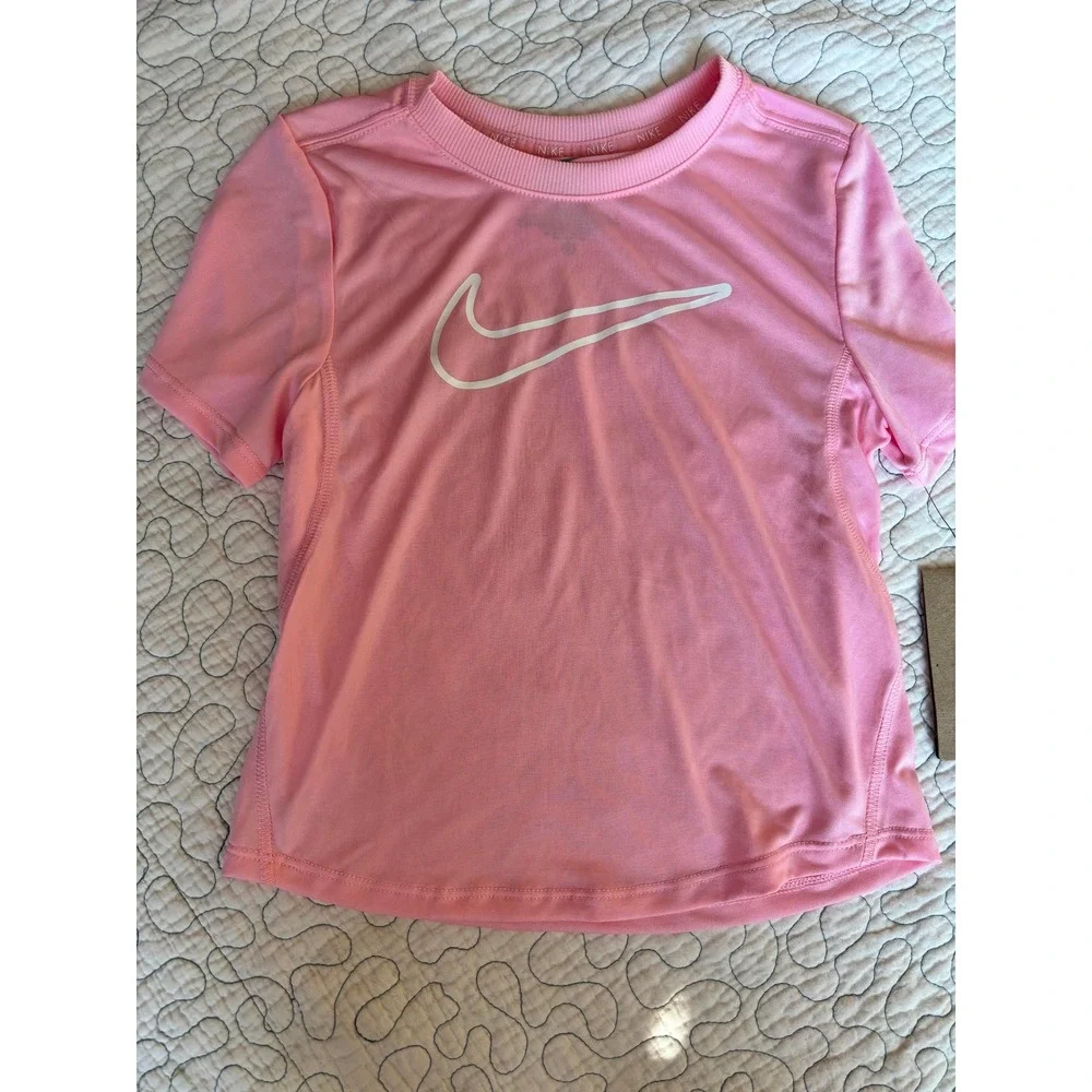 Nike Girls Dri-FIT Short Sleeve T-Shirt Soft Pink Size 6X
