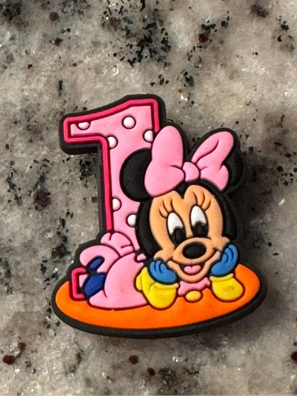 CROCS shoe charm Disney Minnie Mouse Pink Number 1 Rubber Charm