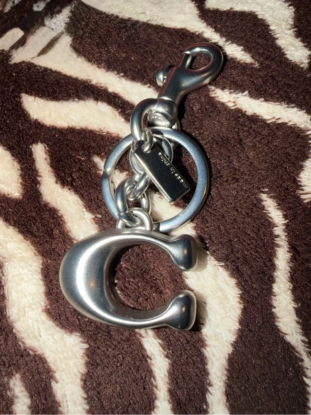Coach Silver-Tone 'C' Charm Keyring with Branded Tag