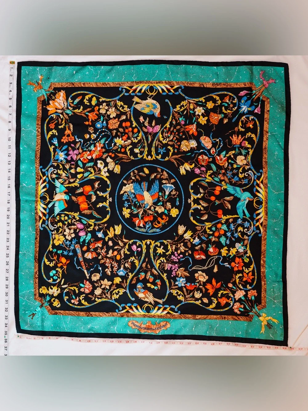 Hermès Pierres d'Orient et d'Occident Silk Twill Scarf Carré 90 Teal Multicolor