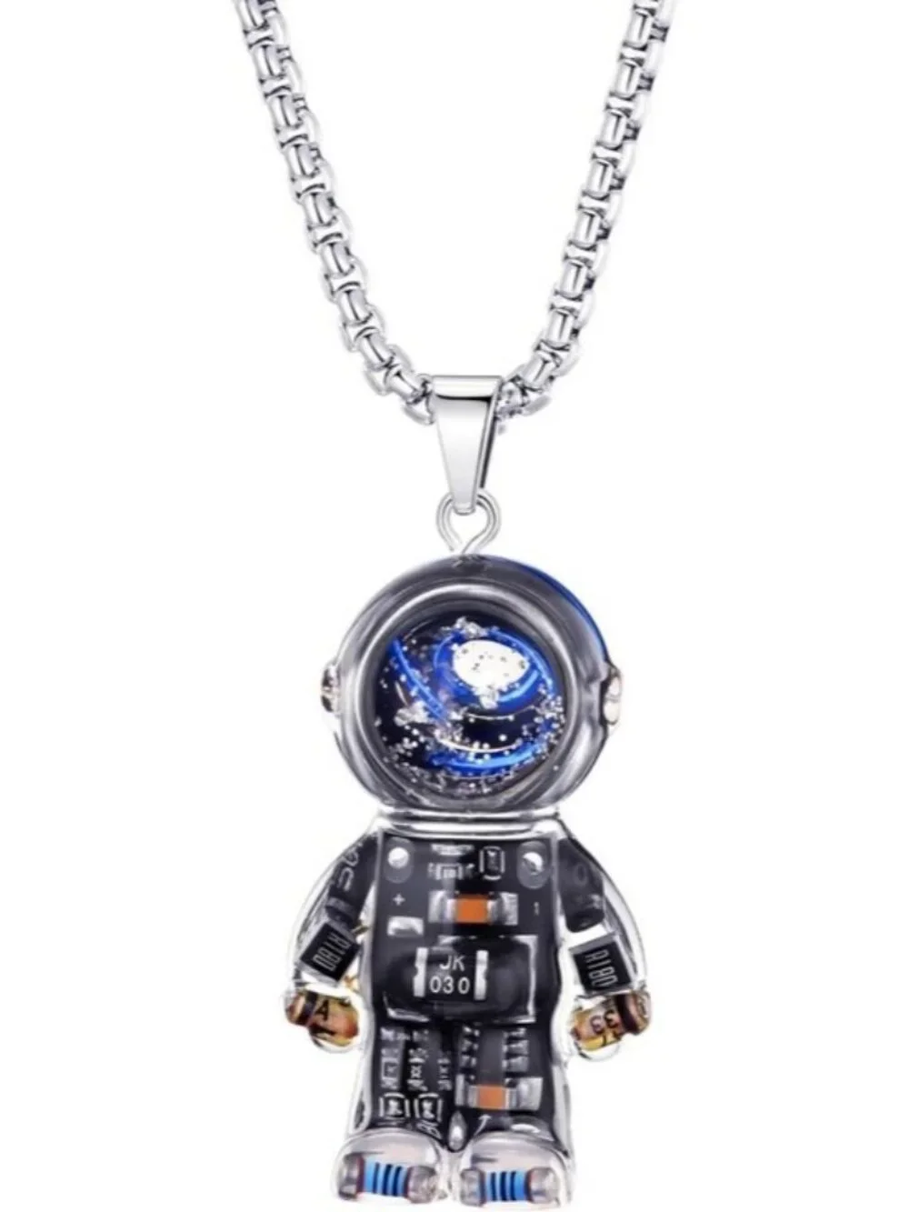 Cyberpunk Astronaut Pendant Necklace Recycled Resin Mech Gear Keychain Charm