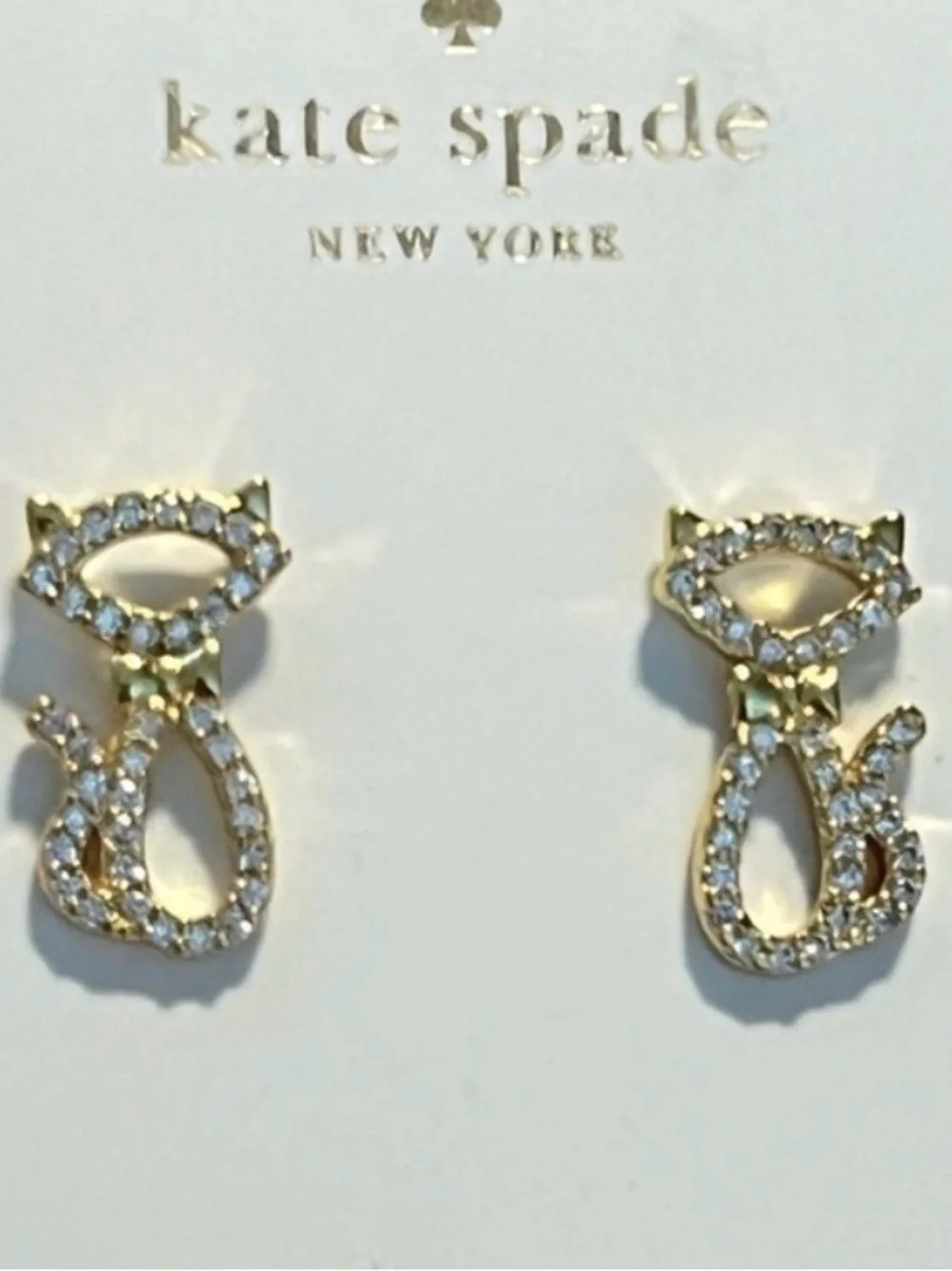 Authentic Kate Spade Jazz Things Up Pave Cat Gold And Pave Crystals Stud Earring