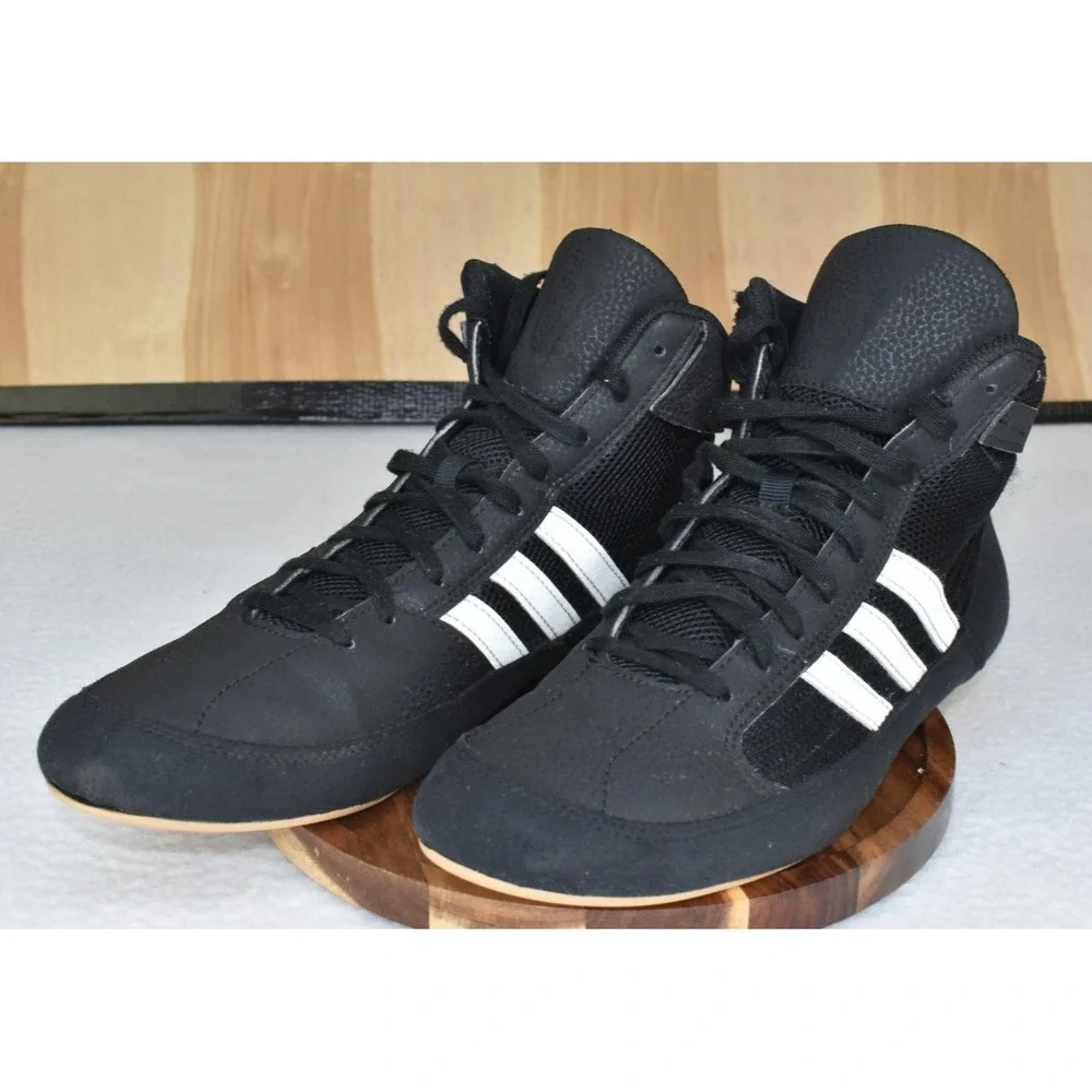 Adidas HVC Men Wrestling Shoes Size 8.5 Lutte Black & White High Top Boots
