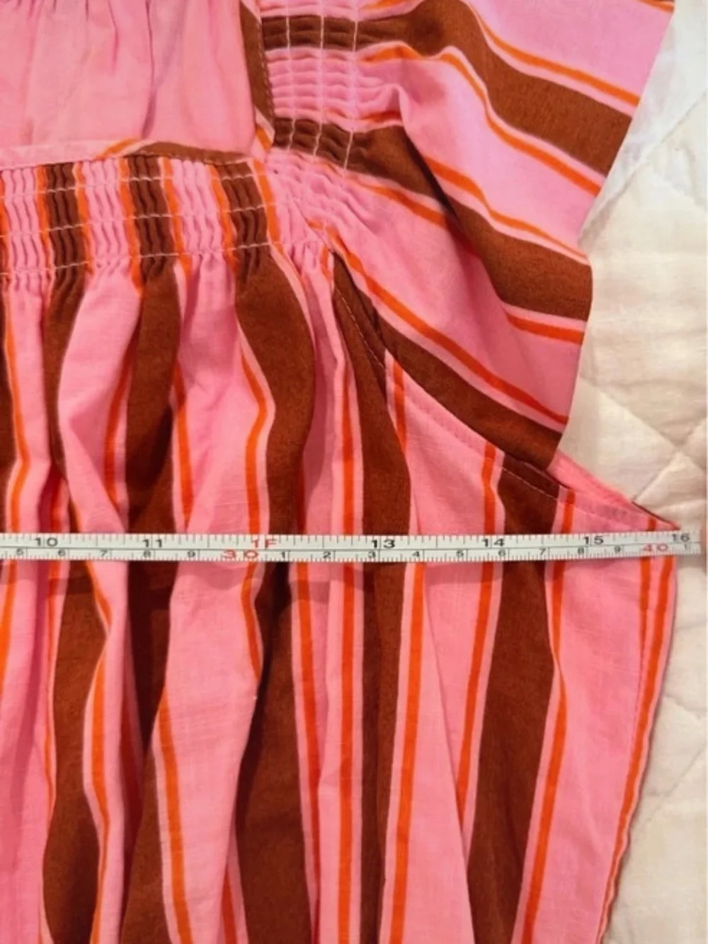 Kate Spade Dress Small Pink Brown Stripe Ruffle Sleeve Tie Waist Pockets cotton
