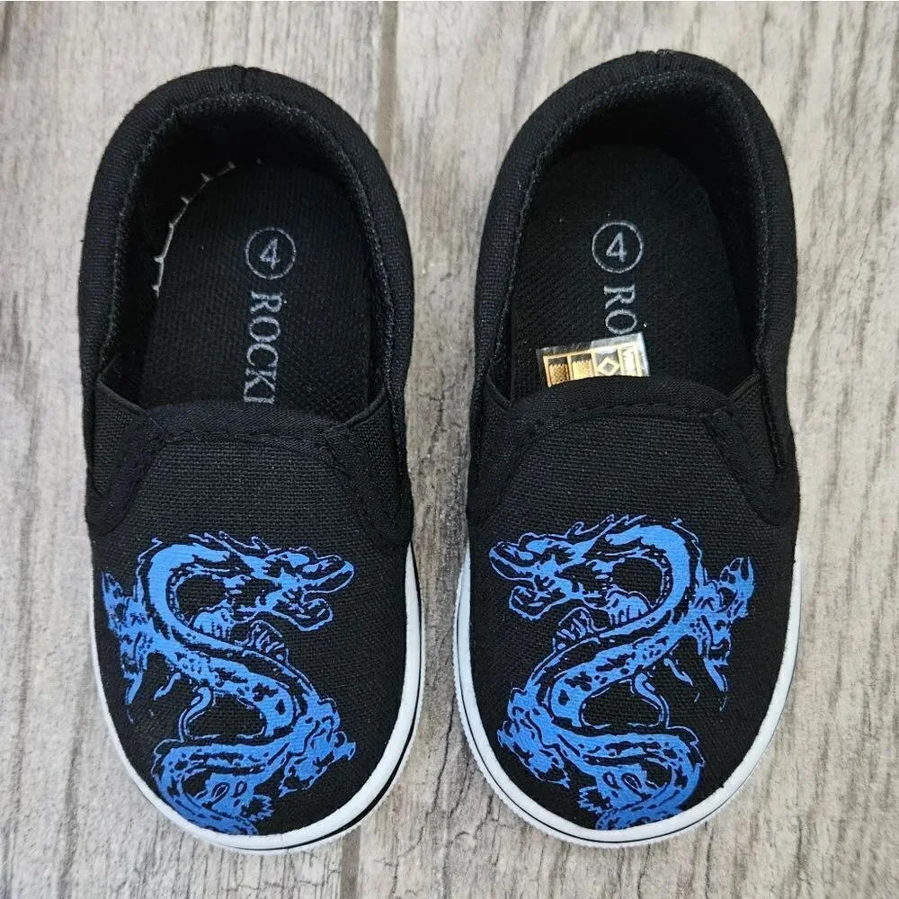 Rockland Black and Blue Dragon Slip On Shoes Size 4T