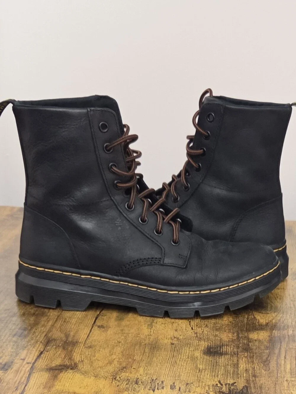 Dr. Martens Combs Leather Combat Boots Black‎