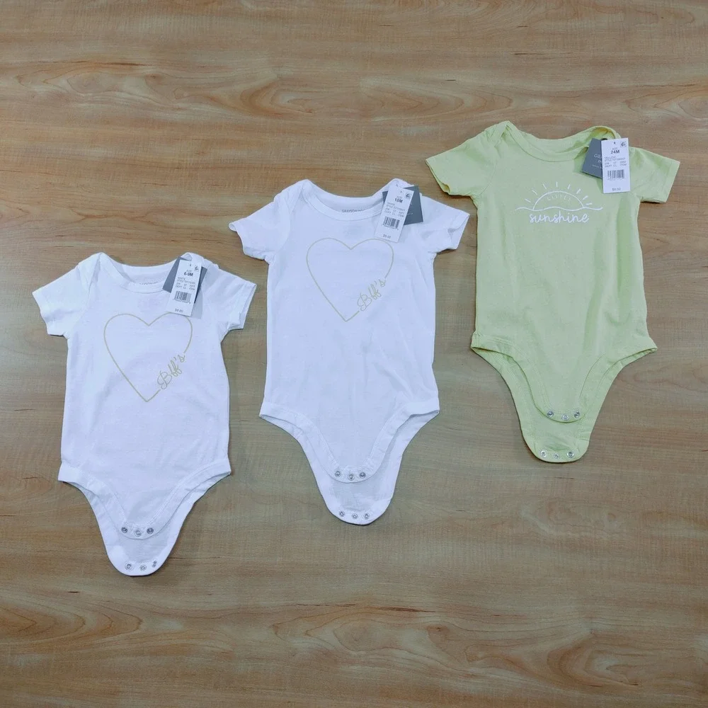Grayson Mini Baby‎ Bodysuit Bundle 3pk White Yellow Heart Sunshine 6-9M 18M 24M