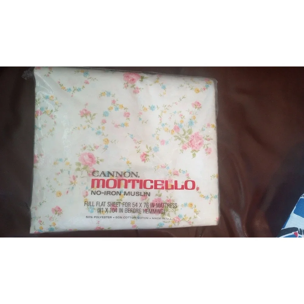 NOS Cannon Full Flat Sheet Roses‎ Floral Monticello Deadstock