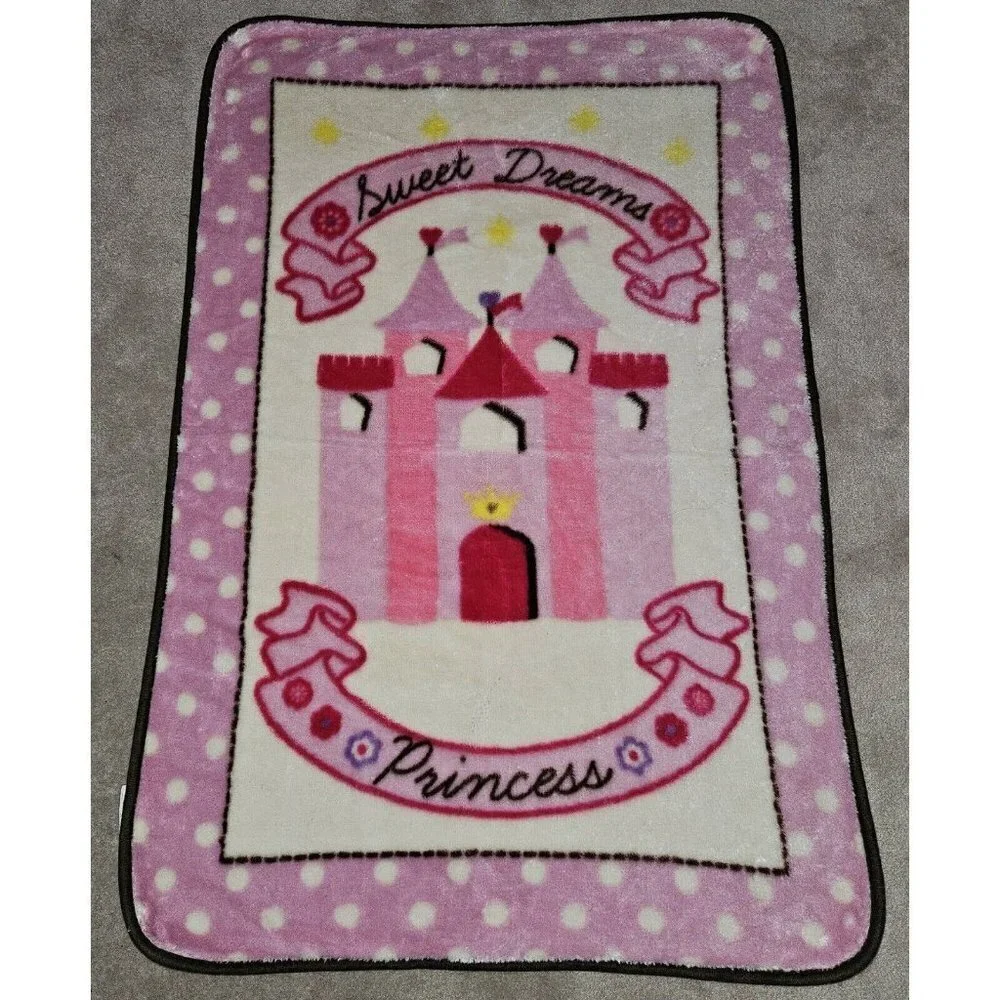 RN 119741 Sweet Dreams Princess Baby Blanket 30x45 Fleece Pink Castle Polka Dots