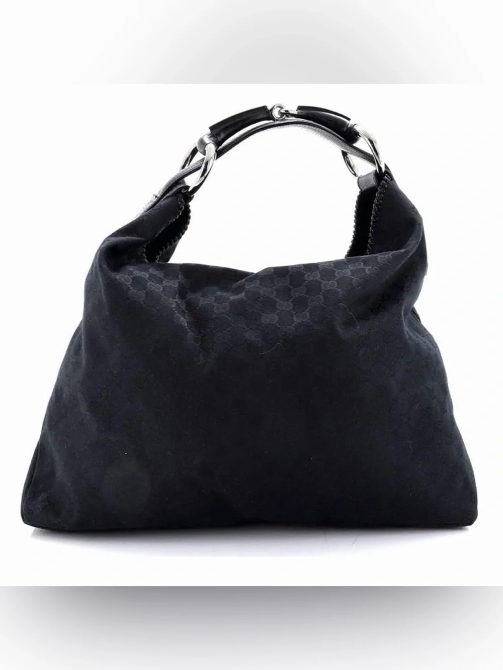 Gucci Black GG Canvas Hobo with Silver Hardware