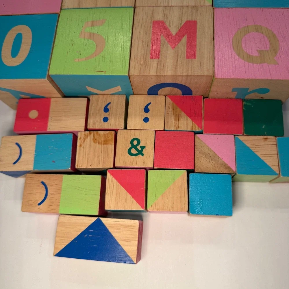 Manhattan Toy Company Wooden Alphabet Number Punctuation Blocks Set Multicolor