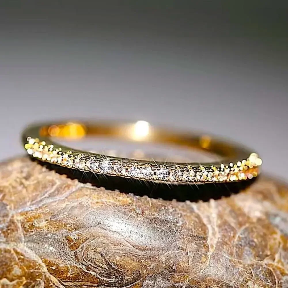 Gold Cubic Zircon Ring Minimalist, Dainty Diamond