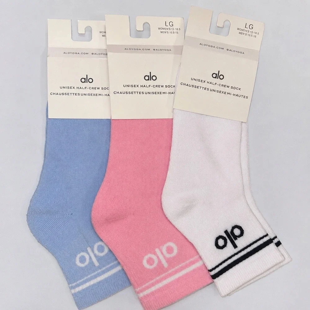 Alo Yoga Unisex Half-Crew Socks 3-Pack Blue Pink White Large NWT