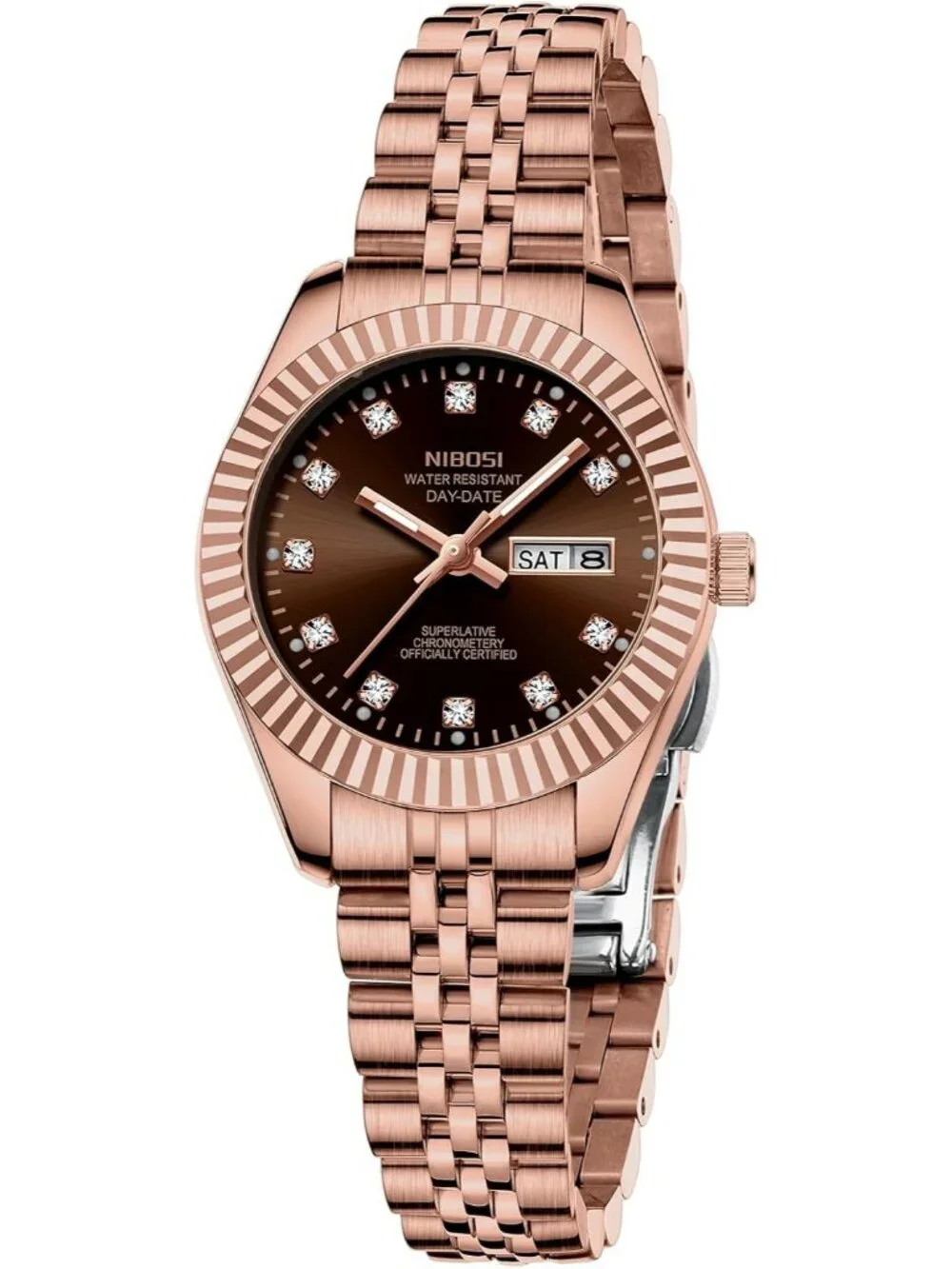 Women's Rose Brown Waterproof Luminous, Dainty Luxury Diamond Dial Ladies Watch