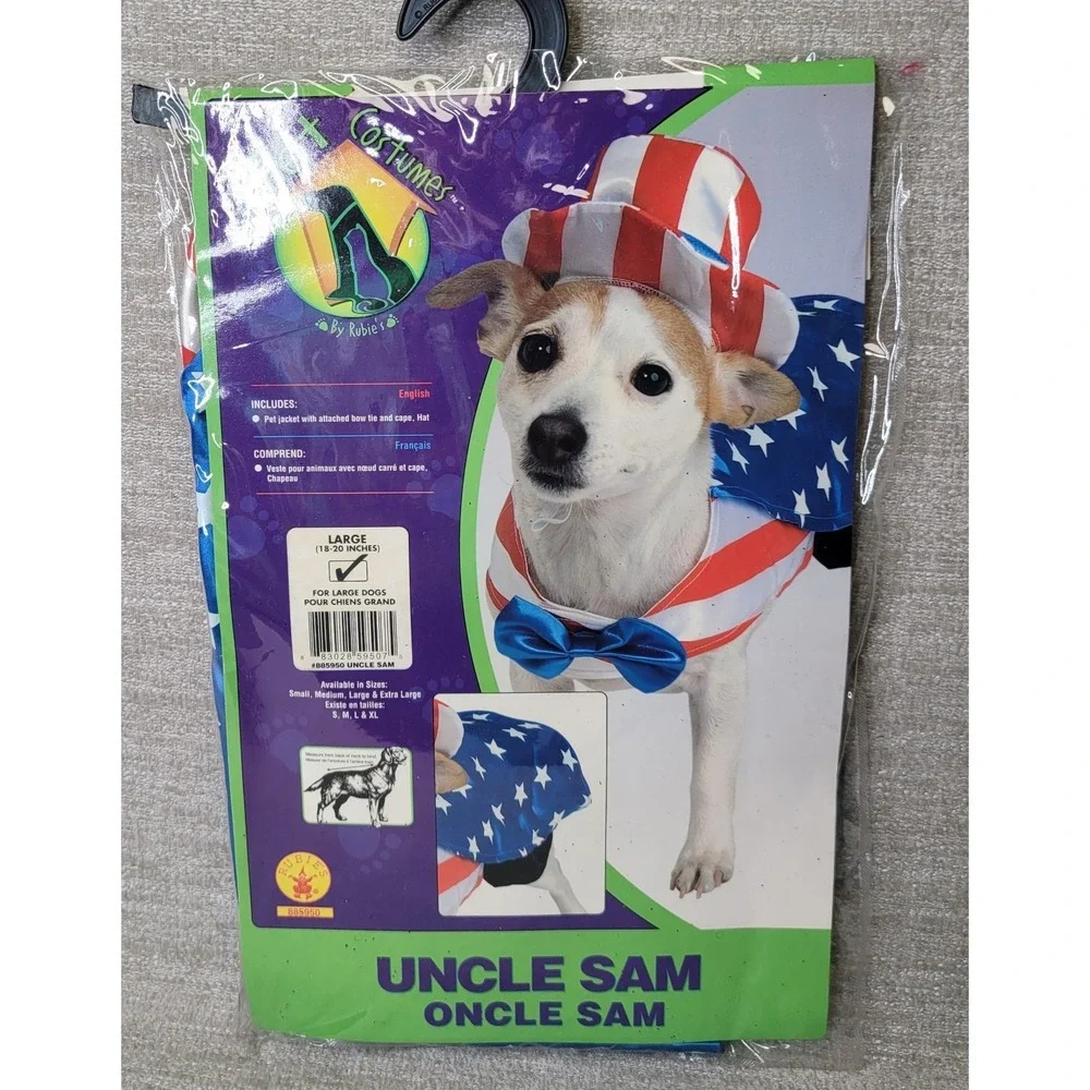 Pet Costumes by Rubies Uncle Sam Size Large Dog 4th of July Flag‎ America NEW