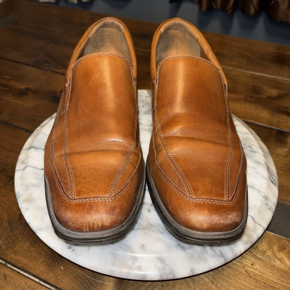 Clarks‎ Collection Shoes Men Sz 11.5 M Brown Leather Slip On Dress Soft Cushion