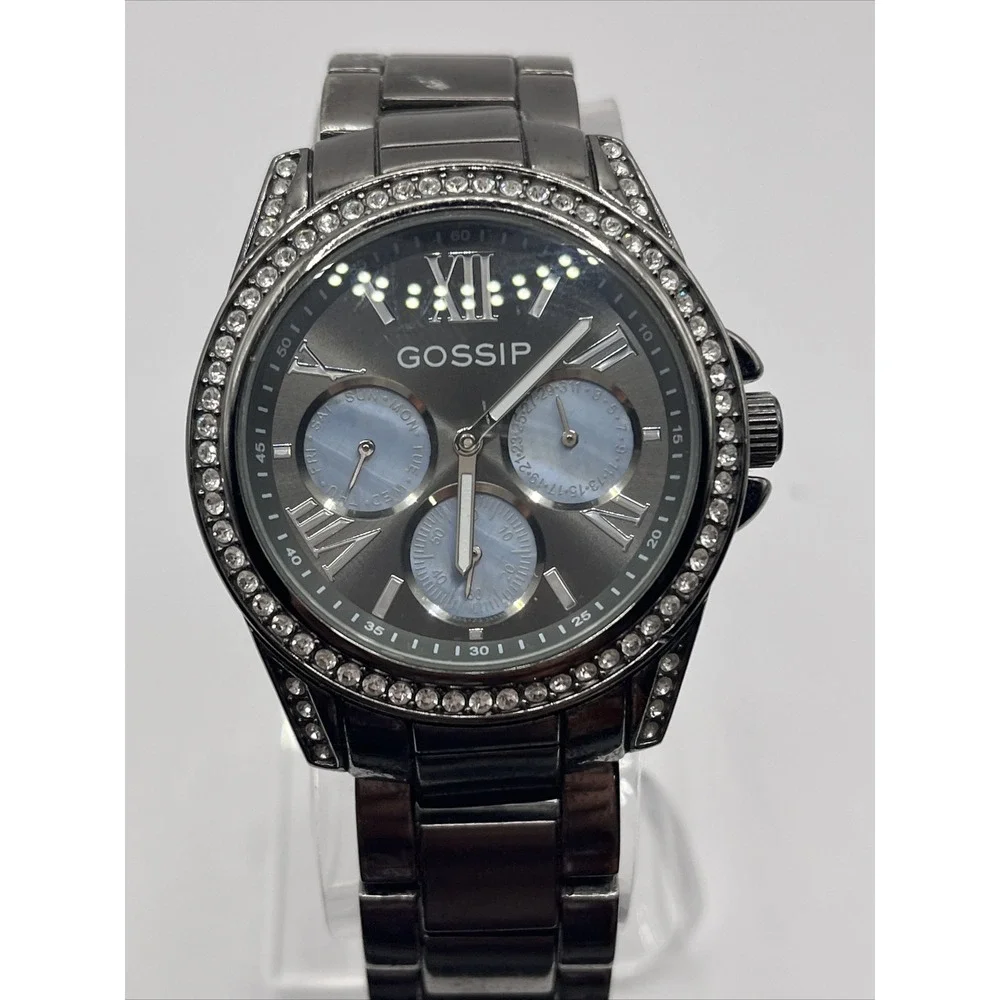 Gossip Women's‎ Quartz Watch GSP862 Brushed Gunmetal Rhinestones- New Battery