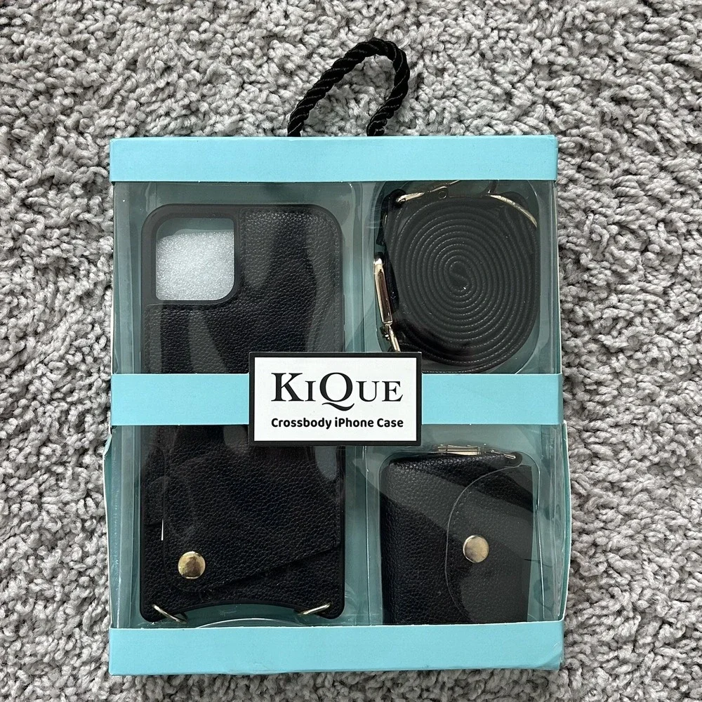 KIQUE Crossbody Phone‎ Case and Wallet for iPhone 11 Pro Faux Black Leather