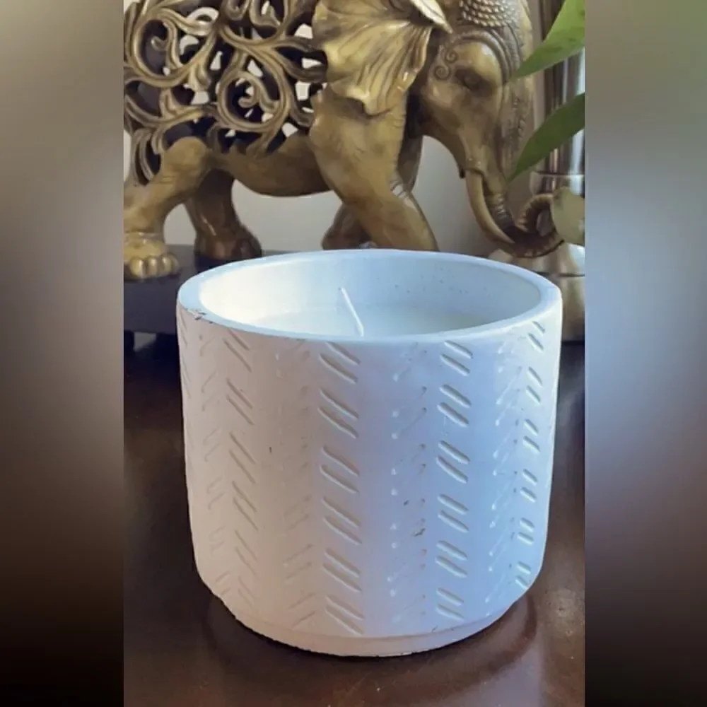 Ceramic Candle with Etched Angular Designs Throughout (Very Large Candle!)